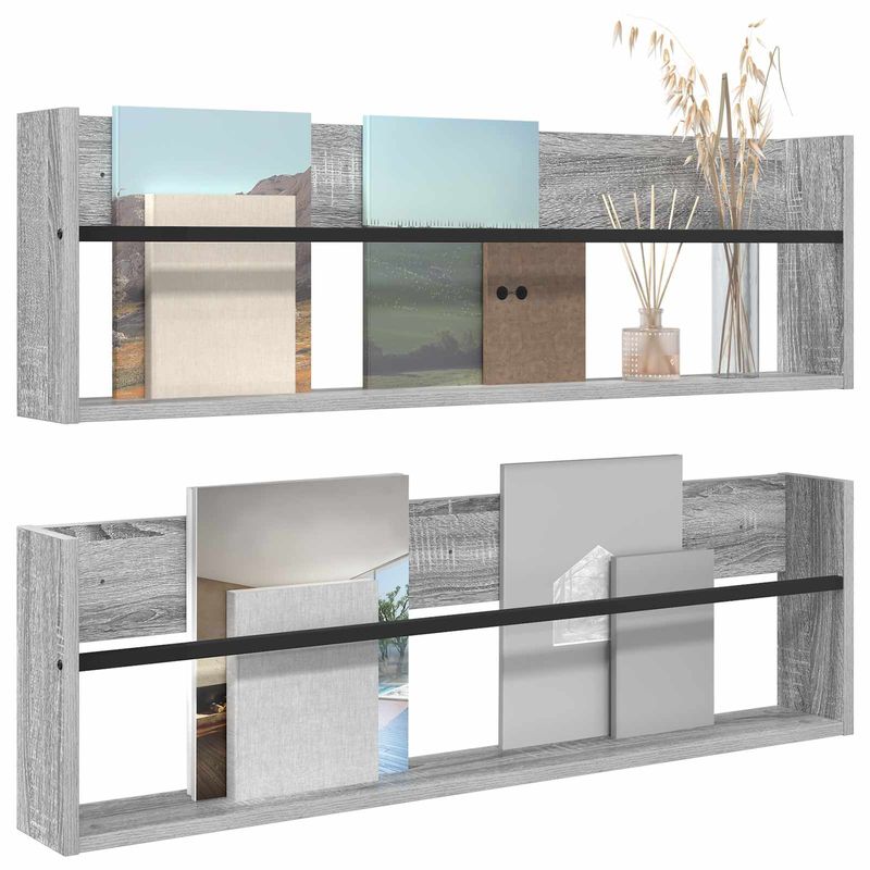 Casa si Gradina - Mobilier - Biblioteci si rafturi - Rafturi - Raft pentru reviste cu raft 2 pcs Gri Sonoma 100 x 12 x 30 cm - Infinity.ro