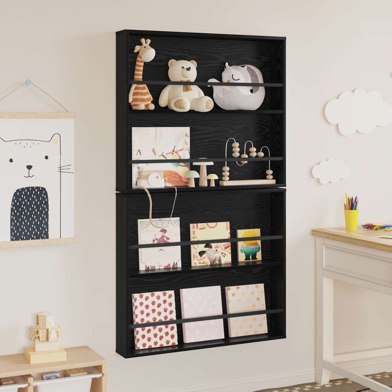 Casa si Gradina - Mobilier - Biblioteci si rafturi - Rafturi - Raft pentru reviste cu raft 2 pcs Stejar Negru 80 x 12 x 70 cm - Infinity.ro