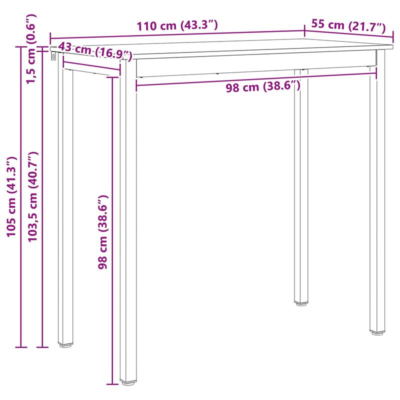 Casa si Gradina - Mobilier - Mese si birouri - Mese bucatarie si dining - Masa de bar natural 110 x 55 x 105 cm Lemn de pin masiv - Infinity.ro