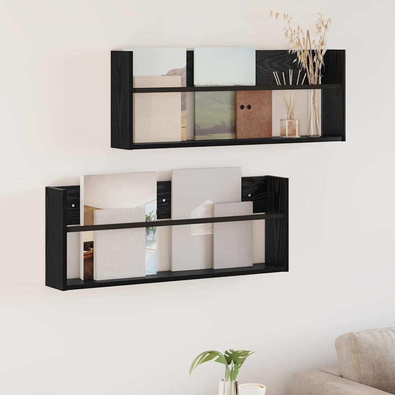 Casa si Gradina - Mobilier - Biblioteci si rafturi - Rafturi - Raft pentru reviste cu raft 2 pcs Stejar Negru 80 x 12 x 30 cm - Infinity.ro