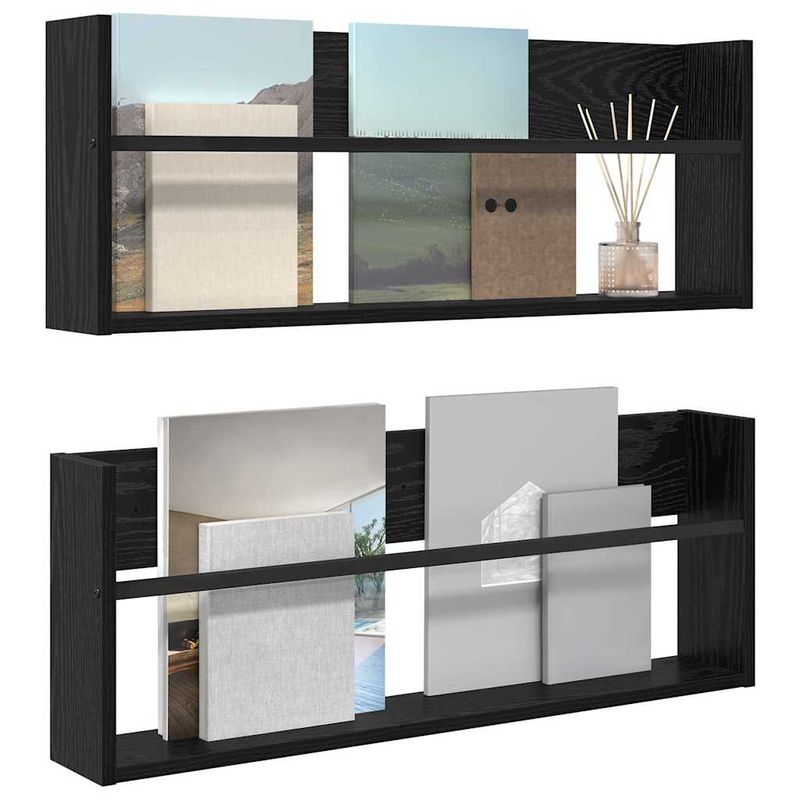 Casa si Gradina - Mobilier - Biblioteci si rafturi - Rafturi - Raft pentru reviste cu raft 2 pcs Stejar Negru 80 x 12 x 30 cm - Infinity.ro