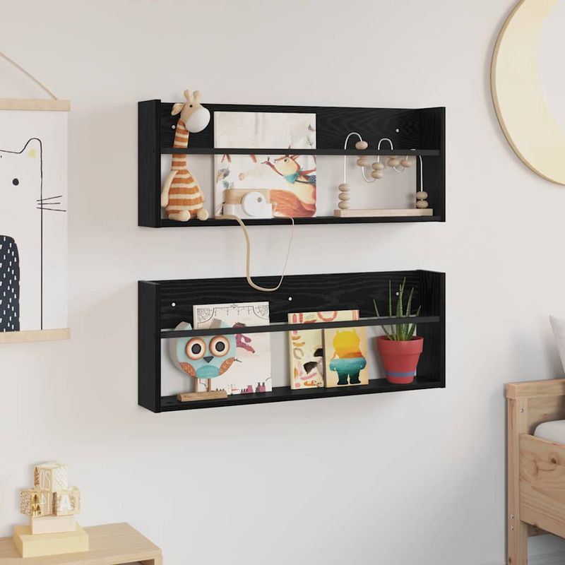 Casa si Gradina - Mobilier - Biblioteci si rafturi - Rafturi - Raft pentru reviste cu raft 2 pcs Stejar Negru 80 x 12 x 30 cm - Infinity.ro