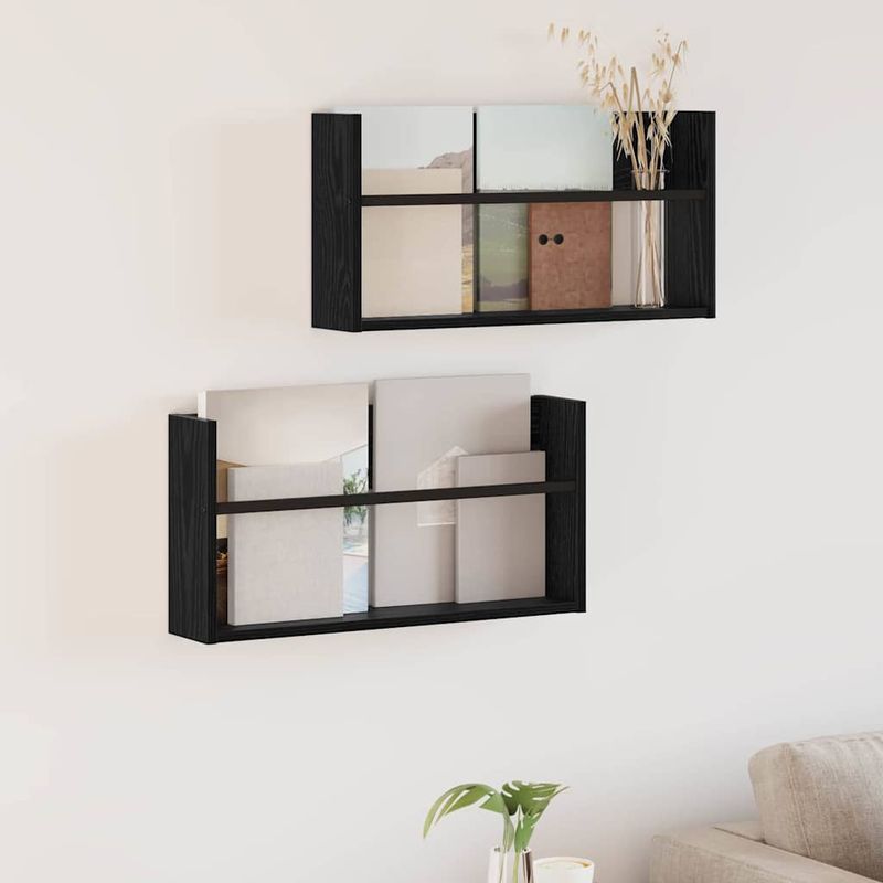 Casa si Gradina - Mobilier - Biblioteci si rafturi - Rafturi - Raft pentru reviste cu raft 2 pcs Stejar Negru 60 x 12 x 30 cm - Infinity.ro