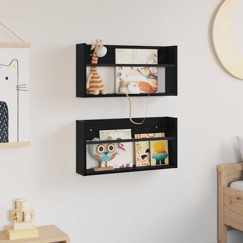 Casa si Gradina - Mobilier - Biblioteci si rafturi - Rafturi - Raft pentru reviste cu raft 2 pcs Stejar Negru 60 x 12 x 30 cm - Infinity.ro