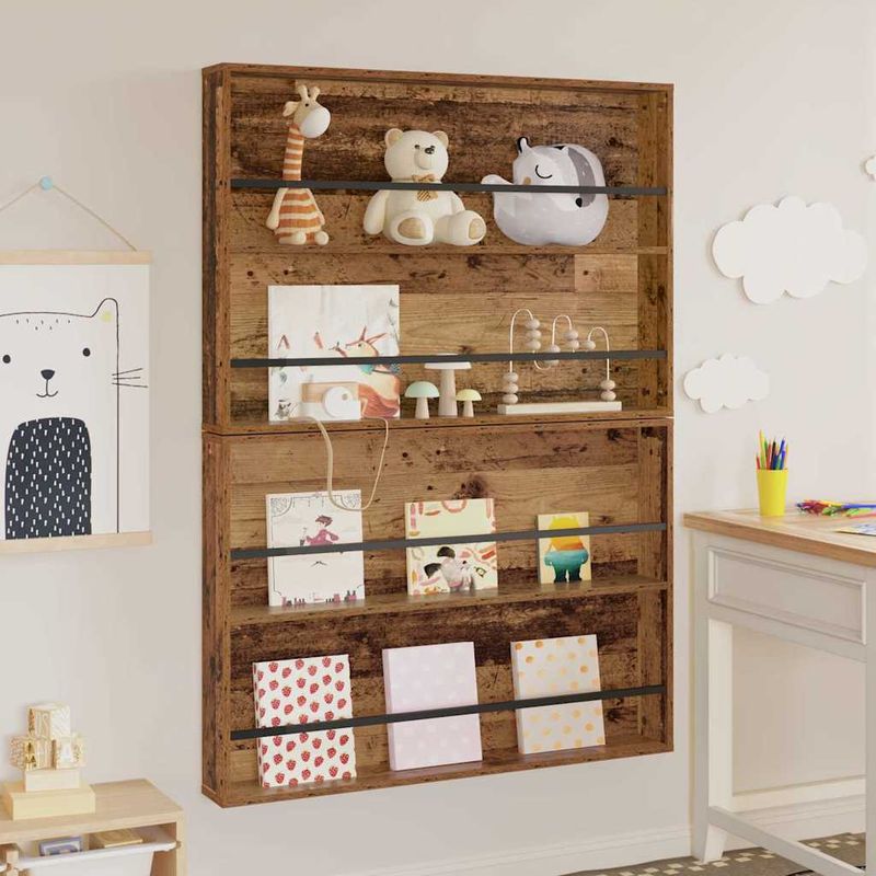 Casa si Gradina - Mobilier - Biblioteci si rafturi - Rafturi - Raft pentru reviste cu raft 2 pcs Lemn vechi 100 x 12 x 70 cm - Infinity.ro