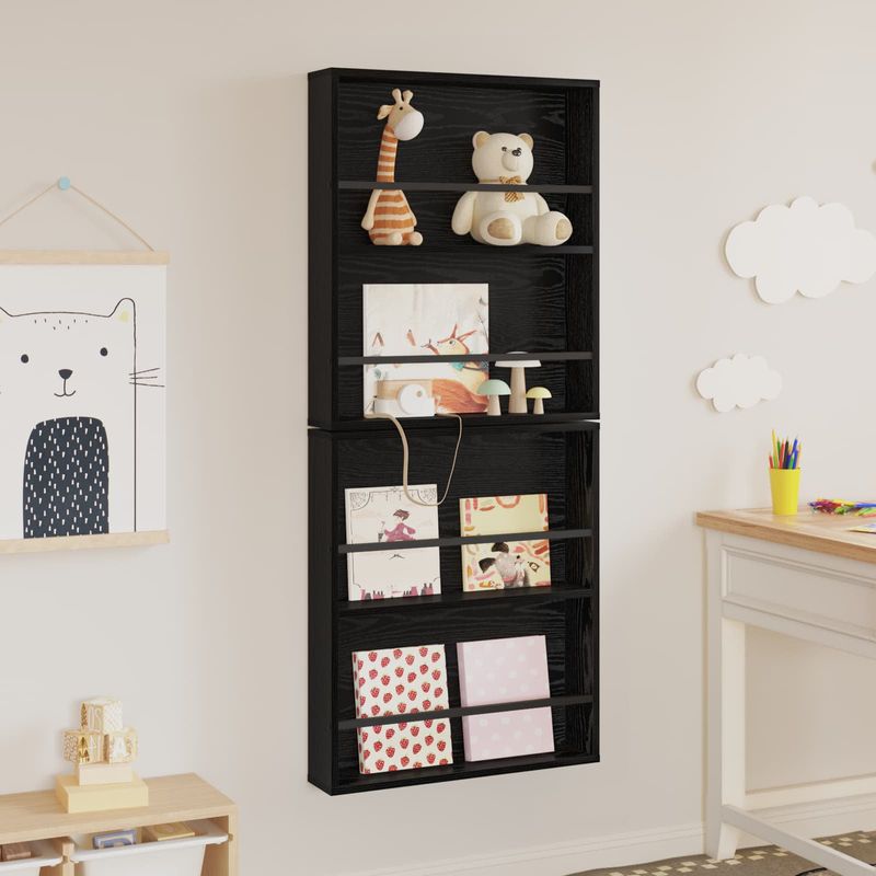 Casa si Gradina - Mobilier - Biblioteci si rafturi - Rafturi - Raft pentru reviste cu raft 2 pcs Stejar Negru 60 x 12 x 70 cm - Infinity.ro