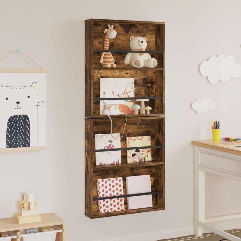 Casa si Gradina - Mobilier - Biblioteci si rafturi - Rafturi - Raft pentru reviste 2 pcs Stejar fumuriu 60 x 12 x 70 cm - Infinity.ro