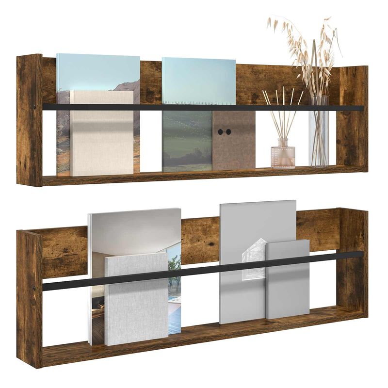 Casa si Gradina - Mobilier - Biblioteci si rafturi - Rafturi - Raft pentru reviste 2 pcs Stejar fumuriu 100 x 12 x 30 cm - Infinity.ro