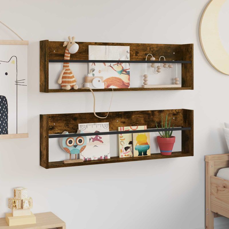 Casa si Gradina - Mobilier - Biblioteci si rafturi - Rafturi - Raft pentru reviste 2 pcs Stejar fumuriu 100 x 12 x 30 cm - Infinity.ro