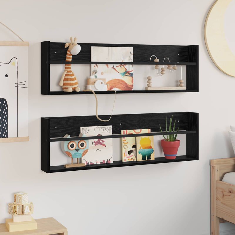 Casa si Gradina - Mobilier - Biblioteci si rafturi - Rafturi - Raft pentru reviste cu raft 2 pcs Stejar Negru 100 x 12 x 30 cm - Infinity.ro