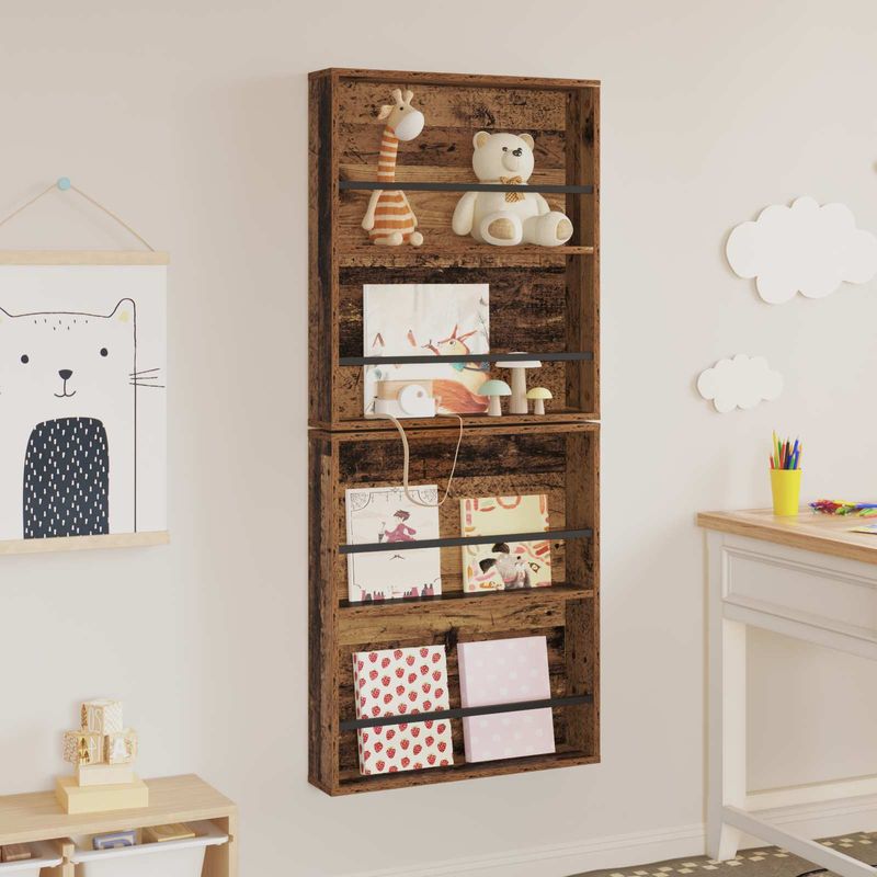 Casa si Gradina - Mobilier - Biblioteci si rafturi - Rafturi - Raft pentru reviste cu raft 2 pcs Lemn vechi 60 x 12 x 70 cm - Infinity.ro