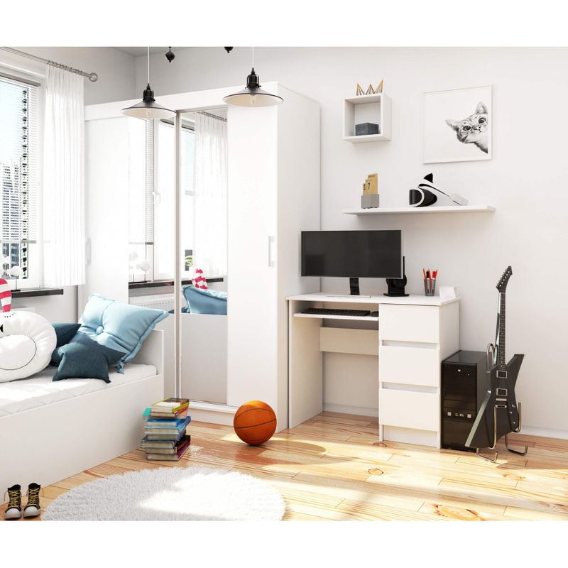 Casa si Gradina - Mobilier - Mese si birouri - Birouri - Birou computer cu 3 sertare si raft pentru tastatura, dreapta, 90x50x77 cm, alb - Infinity.ro