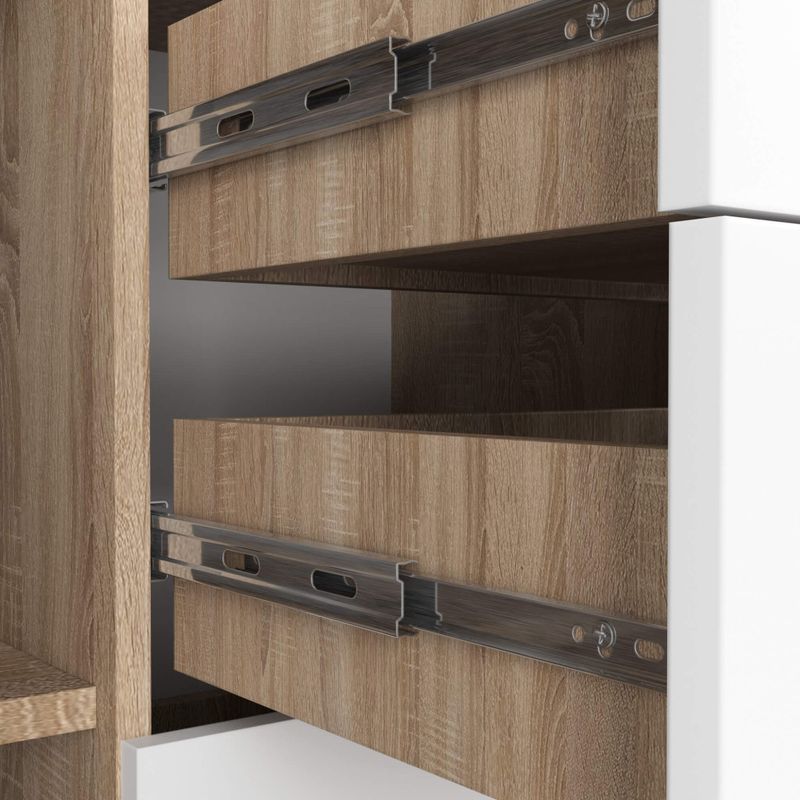 Casa si Gradina - Mobilier - Comode si corpuri - Comode - Comoda cu 4 sertare si 2 usi, PAL laminat, 110x35x80 cm, stejar sonoma si alb - Infinity.ro