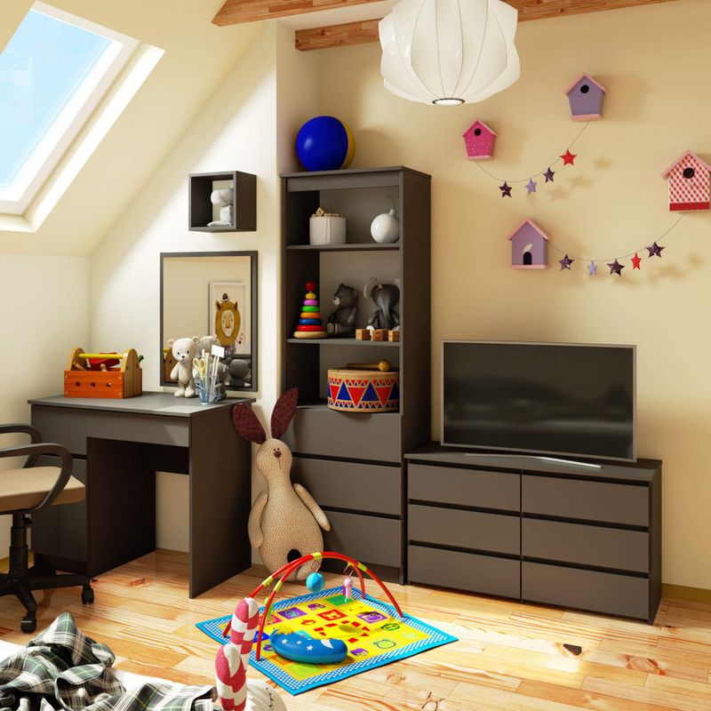 Casa si Gradina - Mobilier - Comode si corpuri - Comode - Comoda cu 6 sertare, PAL laminat, 100x35x57 cm, gri - Infinity.ro