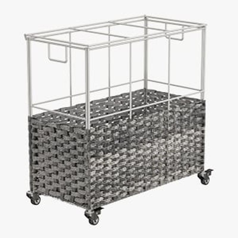 Market - Spalare si intretinere rufe - Uscatoare de rufe si accesorii - Cos de rufe tesut manual, cu captuseala detasabila lavabila, 3 compartimente, stil ratan, 140 litri, 66x33x60 cm, gri - Infinity.ro