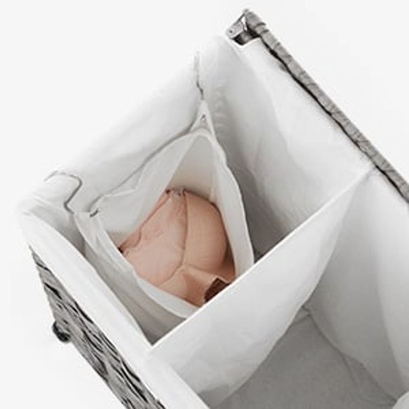 Market - Spalare si intretinere rufe - Uscatoare de rufe si accesorii - Cos de rufe tesut manual, cu captuseala detasabila lavabila, 3 compartimente, stil ratan, 140 litri, 66x33x60 cm, gri - Infinity.ro