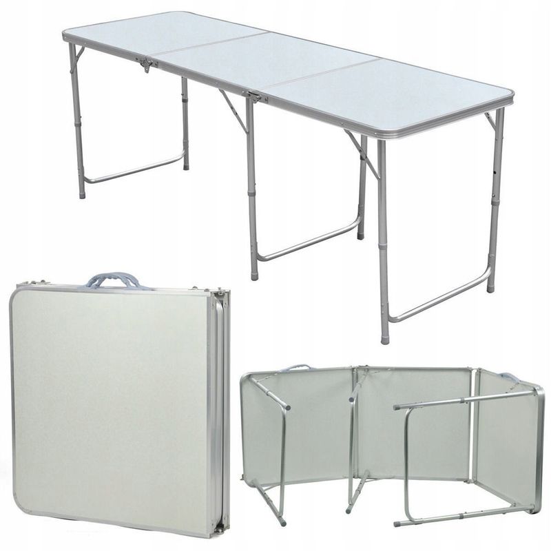 Casa si Gradina - Gradina si terasa - Mobilier exterior - Seturi mobila gradina - Masa pliabila metalica pentru gradina sau picnic, blat MDF, inaltime reglabila, 180x60cm - Infinity.ro