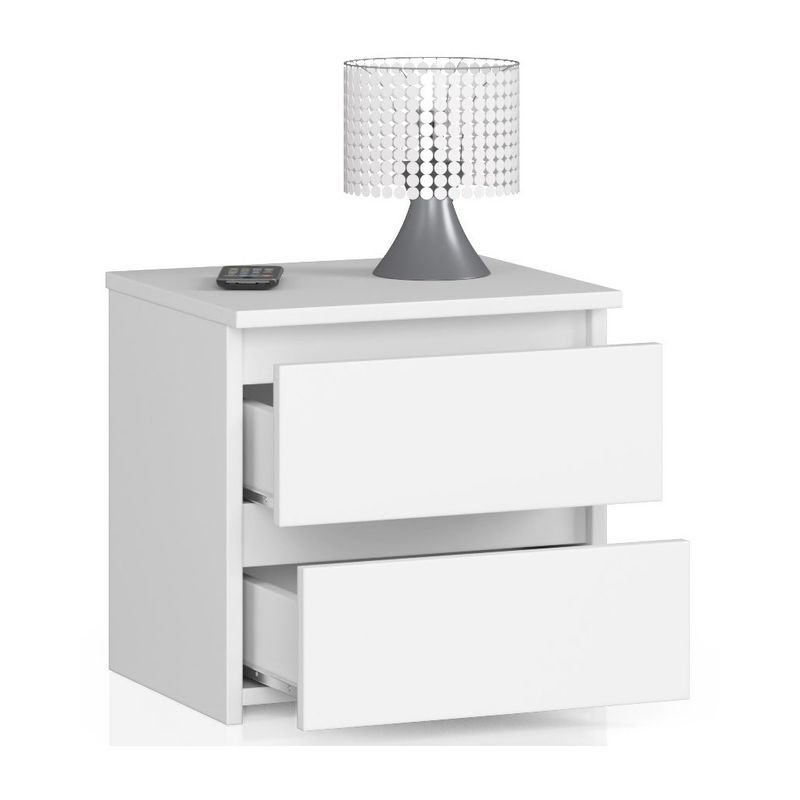 Casa si Gradina - Mobilier - Comode si corpuri - Noptiere - Noptiera cu 2 sertare, din PAL laminat, 40x35x40 cm, alb mat - Infinity.ro