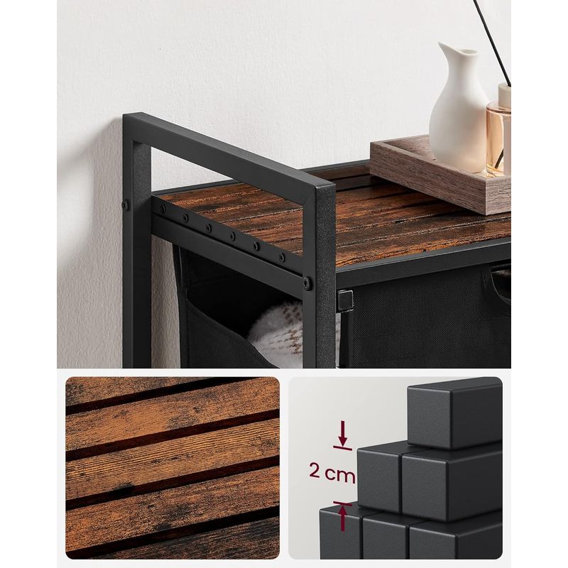 Market - Spalare si intretinere rufe - Uscatoare de rufe si accesorii - Cos de rufe, sac de rufe detasabil, raft, cadru metalic, 65L, 50x33x72 cm, maro rustic si negru - Infinity.ro