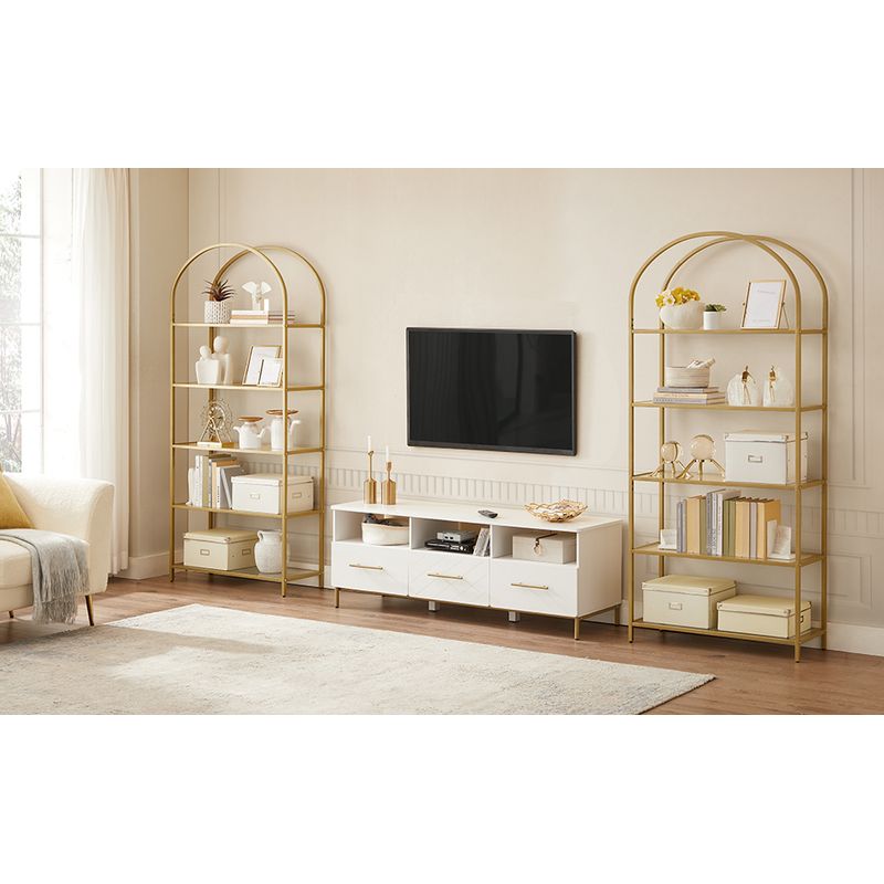 Casa si Gradina - Mobilier - Biblioteci si rafturi - Biblioteci - Raft cu trepte pentru dormitor, 5 etaje, din sticla securizata, cadru din otel cu arcada, 83x30x184cm, auriu - Infinity.ro