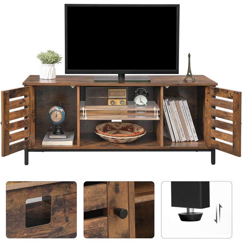 Casa si Gradina - Mobilier - Comode si corpuri - Comode - Comoda joasa pentru suport TV, cu rafturi si 2 spatii de depozitare cu usa, stil industrial, 110x40x50cm, rustic - Infinity.ro