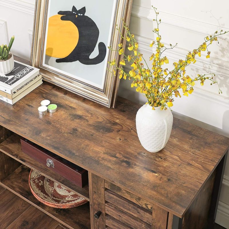 Casa si Gradina - Mobilier - Comode si corpuri - Comode - Comoda joasa pentru suport TV, cu rafturi si 2 spatii de depozitare cu usa, stil industrial, 110x40x50cm, rustic - Infinity.ro