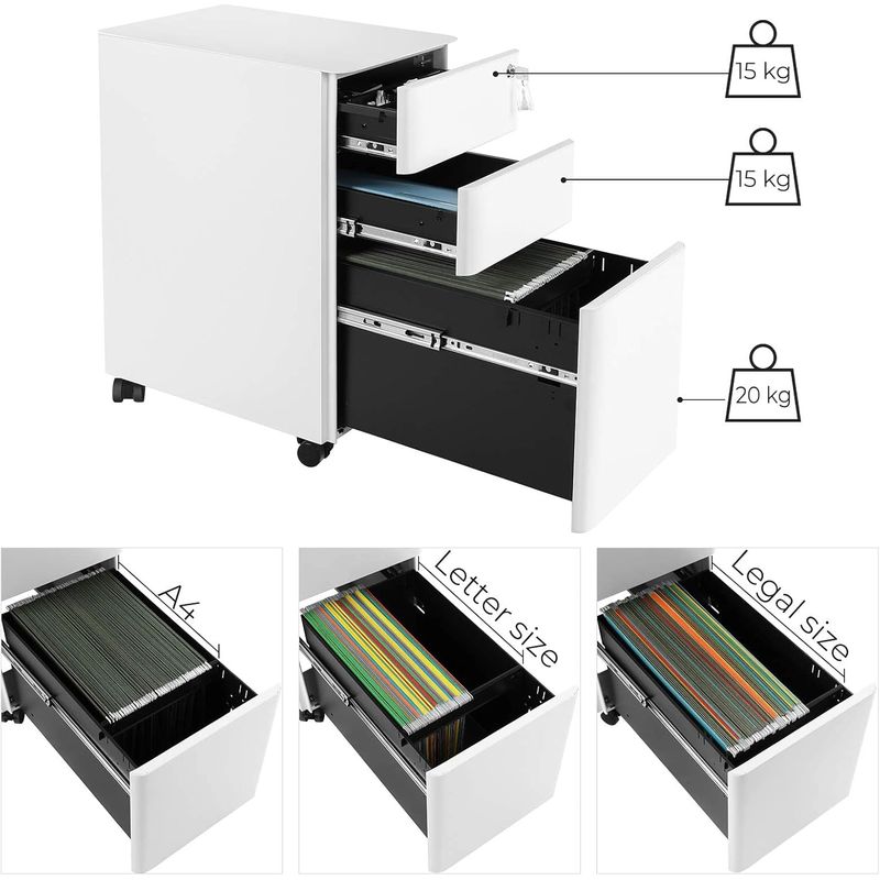 Casa si Gradina - Mobilier - Mese si birouri - Birouri - Dulap birou rollbox, cu 3 sertare si roti, corp metalic preasamblat cu incuietoare, pentru documente A4, 46x30x59 cm - Infinity.ro