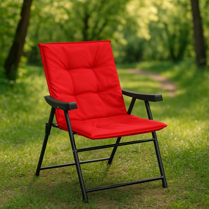 Casa si Gradina - Gradina si terasa - Mobilier exterior - Seturi mobila gradina - Scaun pliabil de gradina cu perna, structura metalica, 59x66x90 cm, rosu - Infinity.ro