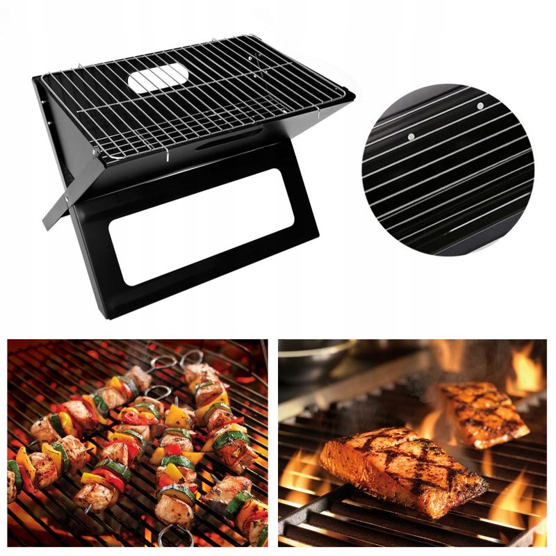 Casa si Gradina - Gradina si terasa - Gratare si accesorii - Gratare de gradina - Gratar metalic pe carbune, pliabil, din otel cu tava cromata, 46x31x29cm, negru - Infinity.ro