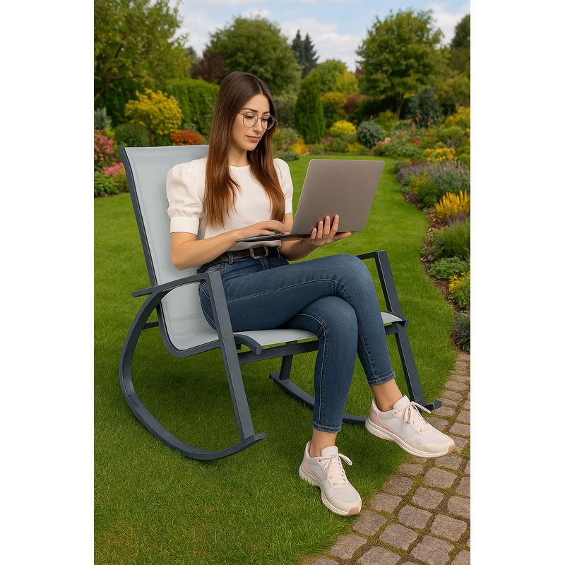 Casa si Gradina - Gradina si terasa - Balansoare si hamace - Balansoare - Scaun balansoar de gradina din metal si textil, 60x104x95 cm, capacitate 120 kg, gri - Infinity.ro