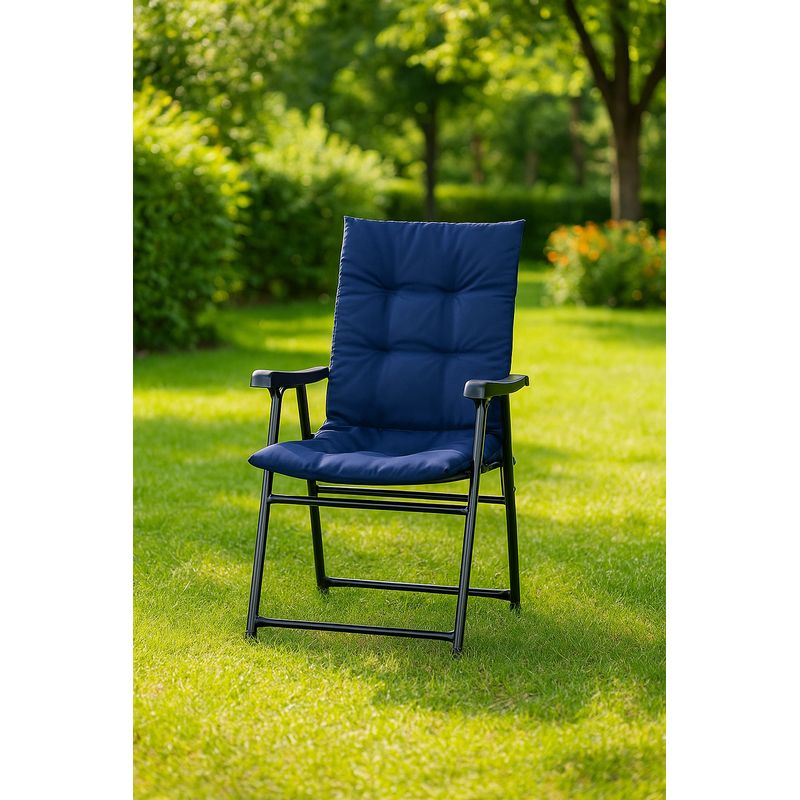 Casa si Gradina - Gradina si terasa - Mobilier exterior - Seturi mobila gradina - Scaun pliabil de gradina cu perna, structura metalica, 59x66x90 cm, albastru - Infinity.ro