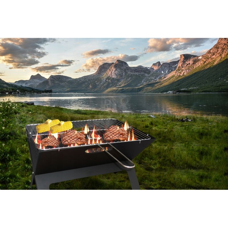 Casa si Gradina - Gradina si terasa - Gratare si accesorii - Gratare de gradina - Gratar metalic pe carbune, pliabil, din otel cu tava cromata, 46x31x29cm, negru - Infinity.ro