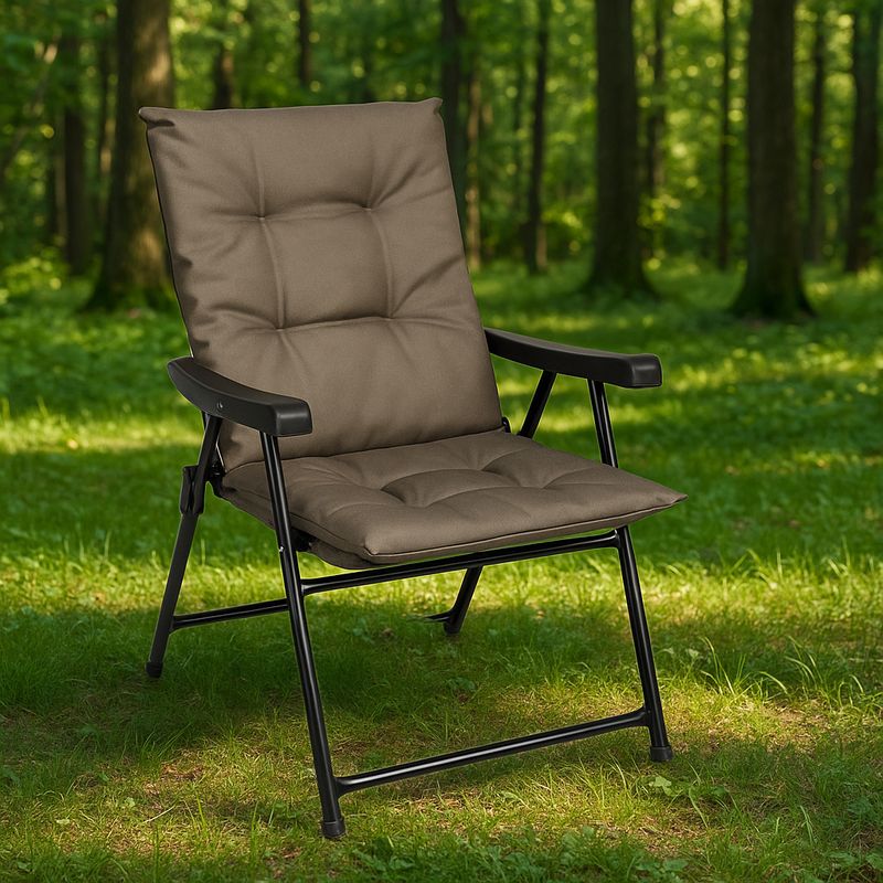 Casa si Gradina - Gradina si terasa - Mobilier exterior - Seturi mobila gradina - Scaun pliabil de gradina cu perna, structura metalica, 59x66x90 cm, maro - Infinity.ro