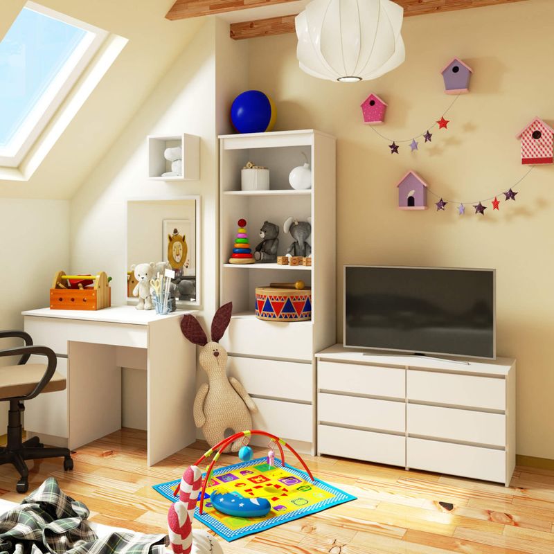 Casa si Gradina - Mobilier - Comode si corpuri - Comode - Comoda cu 6 sertare, PAL laminat, 100x35x57 cm, alb mat - Infinity.ro