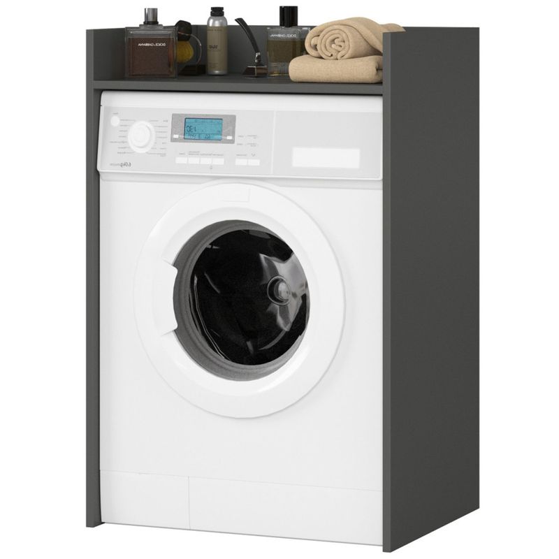 Casa si Gradina - Mobilier - Mobilier baie - Corpuri baie - Masca pentru masina de spalat cu polita, PAL laminat, 64x50x98 cm, gri grafit - Infinity.ro