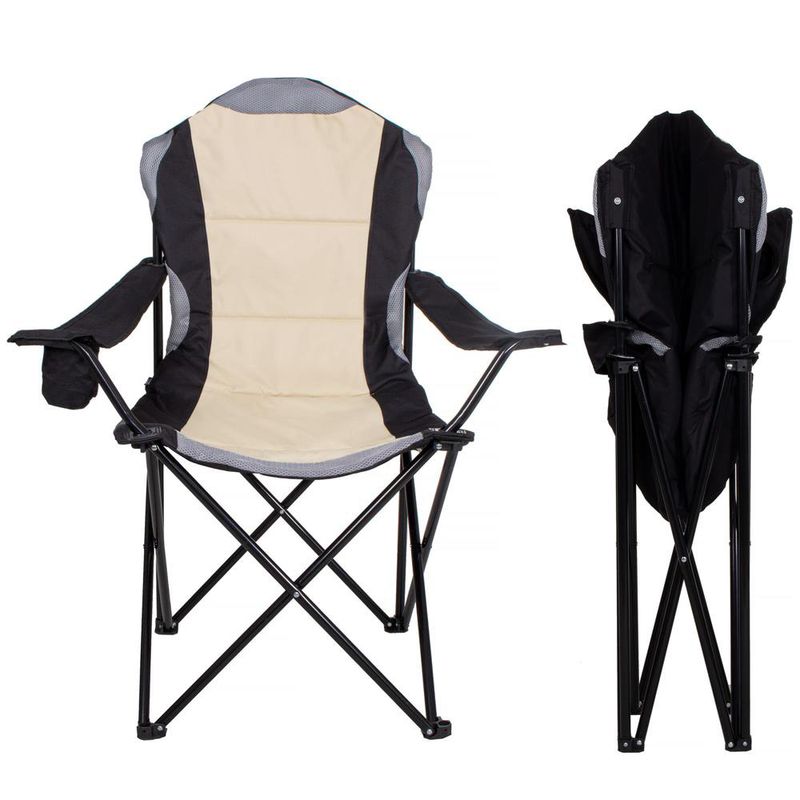 Casa si Gradina - Gradina si terasa - Mobilier exterior - Scaune si sezlonguri gradina - Scaun pliabil camping sau pescuit Premium, cu suport pahar, crem si negru - Infinity.ro