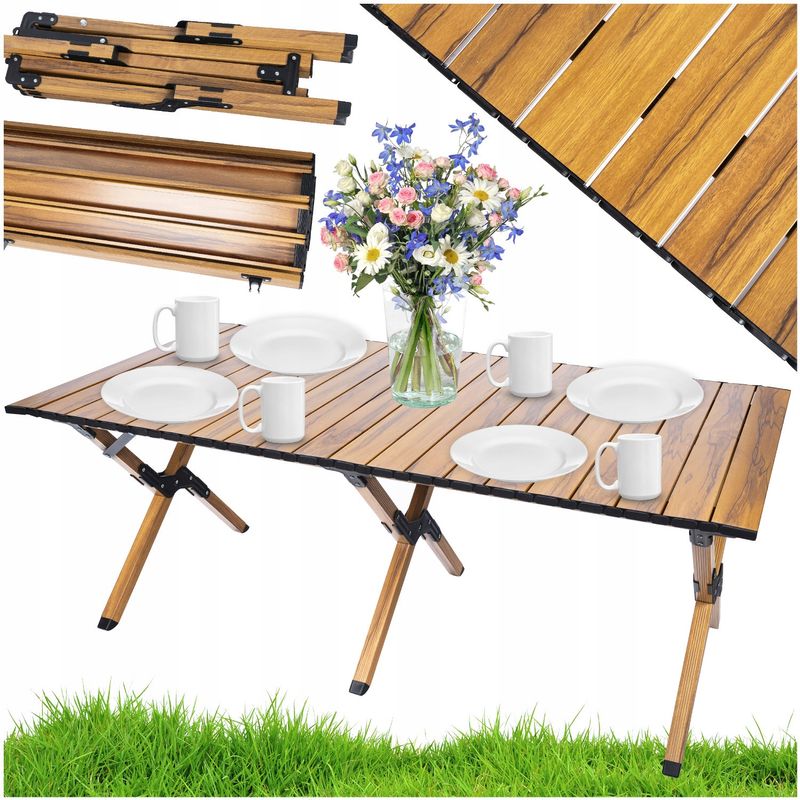 Casa si Gradina - Gradina si terasa - Mobilier exterior - Seturi mobila gradina - Masa pentru camping cu sistem de pliere rapida, cadru metalic otel, 118x60x45cm, maro - Infinity.ro