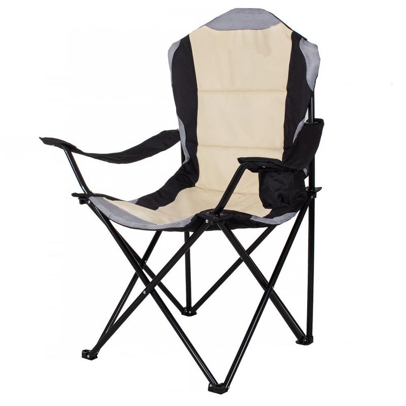 Casa si Gradina - Gradina si terasa - Mobilier exterior - Scaune si sezlonguri gradina - Scaun pliabil camping sau pescuit Premium, cu suport pahar, crem si negru - Infinity.ro