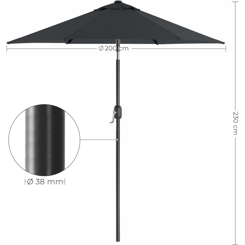 Casa si Gradina - Gradina si terasa - Umbrele si pavilioane - Umbrele - Umbrela de gradina, cu manivela pentru deschidere, sistem inclinare, 200cm, gri - Infinity.ro
