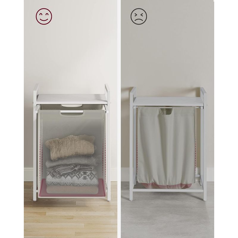 Market - Spalare si intretinere rufe - Uscatoare de rufe si accesorii - Cos de rufe, sac de rufe detasabil, raft, cadru metalic, 65L, 50x33x72 cm, alb - Infinity.ro
