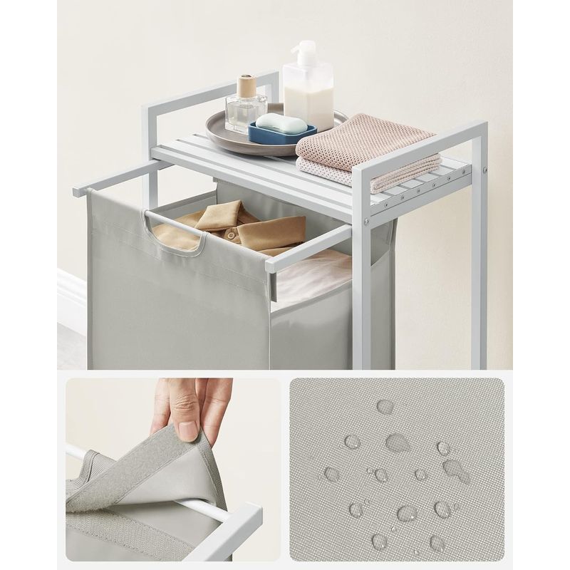 Market - Spalare si intretinere rufe - Uscatoare de rufe si accesorii - Cos de rufe, sac de rufe detasabil, raft, cadru metalic, 65L, 50x33x72 cm, alb - Infinity.ro