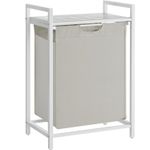 Market - Spalare si intretinere rufe - Uscatoare de rufe si accesorii - Cos de rufe, sac de rufe detasabil, raft, cadru metalic, 65L, 50x33x72 cm, alb - Infinity.ro