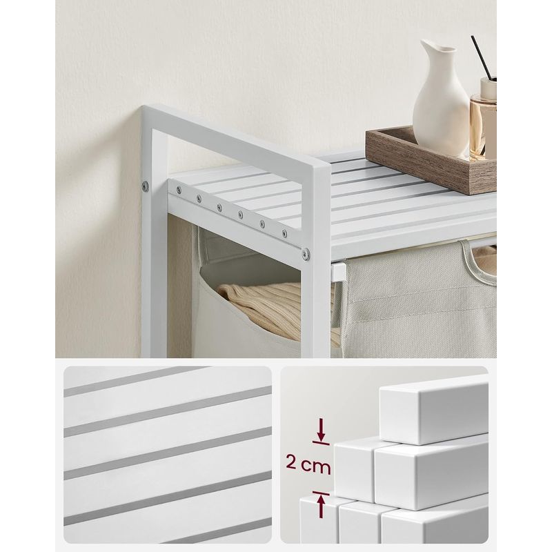 Market - Spalare si intretinere rufe - Uscatoare de rufe si accesorii - Cos de rufe, sac de rufe detasabil, raft, cadru metalic, 65L, 50x33x72 cm, alb - Infinity.ro