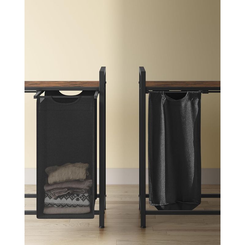 Market - Spalare si intretinere rufe - Uscatoare de rufe si accesorii - Cos rufe 4x40L, saci detasabili, raft superior si cadru metalic, 116x33x72 cm, maro si negru - Infinity.ro