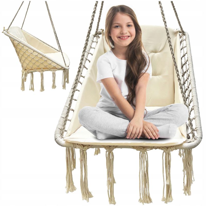 Casa si Gradina - Gradina si terasa - Balansoare si hamace - Balansoare - Scaun patrat tip leagan suspendat cu perna pentru casa sau gradina, 60x65x115cm, bej - Infinity.ro