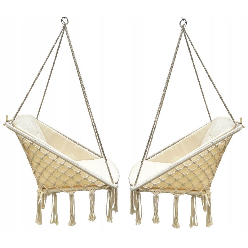 Casa si Gradina - Gradina si terasa - Balansoare si hamace - Balansoare - Scaun patrat tip leagan suspendat cu perna pentru casa sau gradina, 60x65x115cm, bej - Infinity.ro