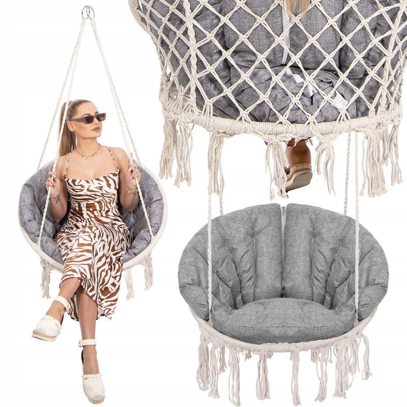 Casa si Gradina - Gradina si terasa - Balansoare si hamace - Balansoare - Scaun rotund Sersimo tip leagan suspendat cu perna Confort Plus casa sau gradina, bej - Infinity.ro