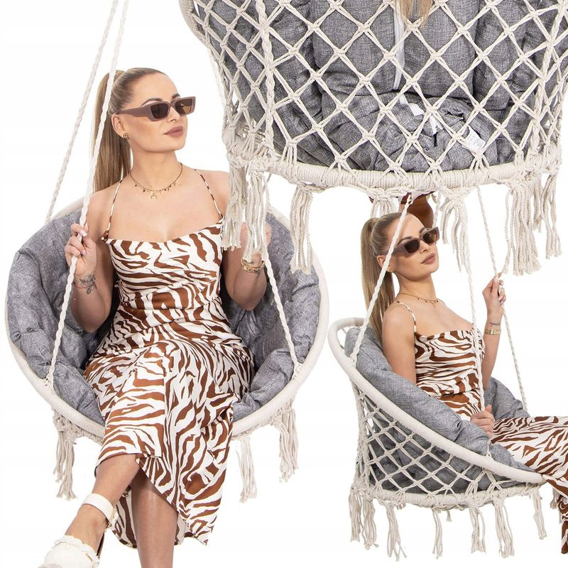 Casa si Gradina - Gradina si terasa - Balansoare si hamace - Balansoare - Scaun rotund Sersimo tip leagan suspendat cu perna Confort Plus casa sau gradina, bej - Infinity.ro