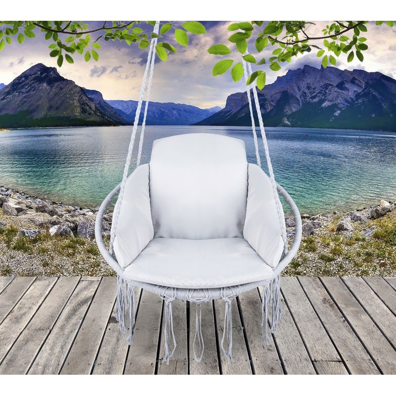 Casa si Gradina - Gradina si terasa - Balansoare si hamace - Balansoare - Scaun rotund Sersimo tip leagan suspendat cu perna Confort casa sau gradina, gri - Infinity.ro