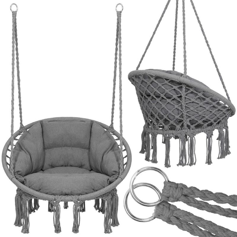 Casa si Gradina - Gradina si terasa - Balansoare si hamace - Balansoare - Scaun rotund Sersimo tip leagan suspendat cu perna Confort Plus casa sau gradina, gri inchis - Infinity.ro